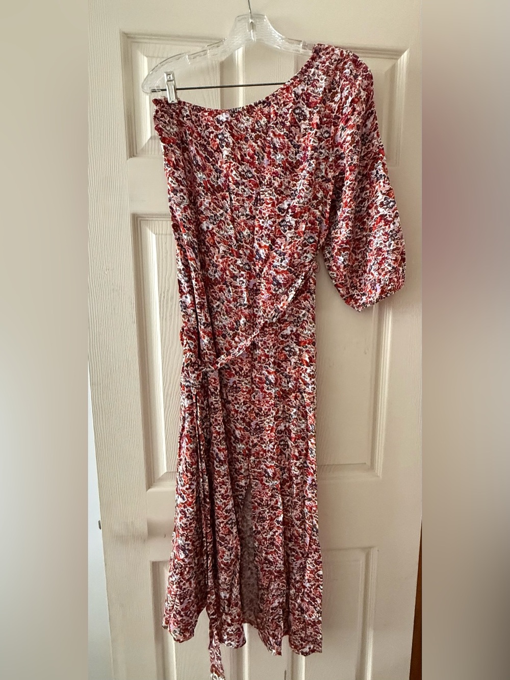 American Eagle Outfitters Red and White Floral One-Shoulder Maxi Dress